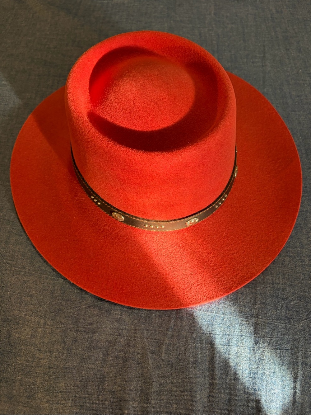 Red Felt Wide-Brim Hat with Decorative Band